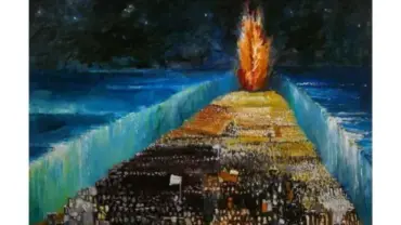 “Exodus” (Trở về Đất Hứa) -  Tranh của Richard Mcbee mô tả cảnh Moses rẽ nước Hồng Hải để đưa người Do Thái từ Ai Cập trở về "Miền Đất Hứa".