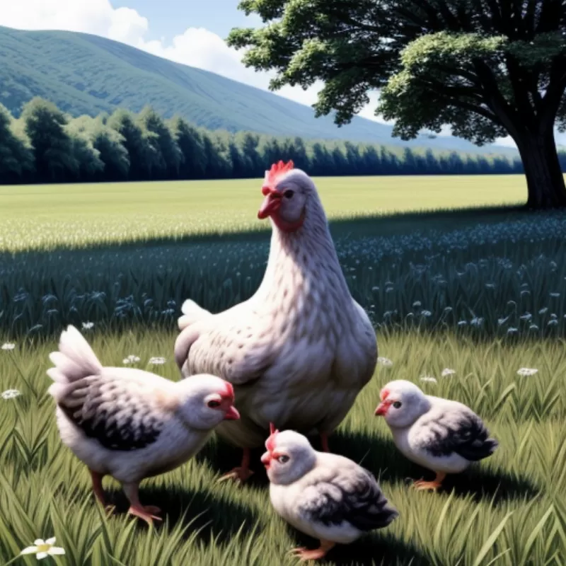 Gà con và trứng gà trên đồng cỏ