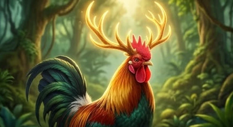 Gà trống với cặp sừng vàng óng lộng lẫy trên đầu trước khi bị rồng lừa mượn trong truyền thuyết