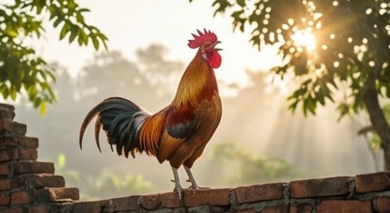 Gà trống rướn cổ gáy vang đón bình minh mang ý nghĩa đánh thức thời cơ thăng tiến tuyệt vời