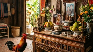 Hình ảnh giải mã hiện tượng gà trống nhảy lên bàn thờ là điềm gì trong tín ngưỡng dân gian