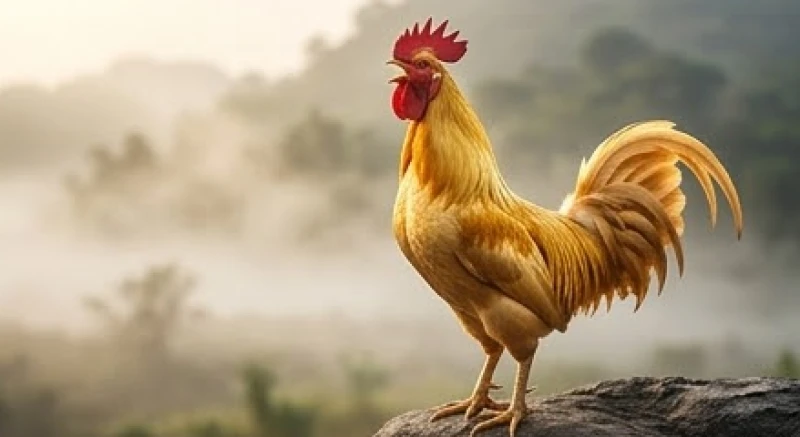 Mơ thấy gà vàng: Giải mã điềm tài lộc và sổ mơ con số 2 Con gà trống màu vàng đang vươn cổ gáy vang trên mỏm đá tượng trưng cho sự thăng tiến công danh