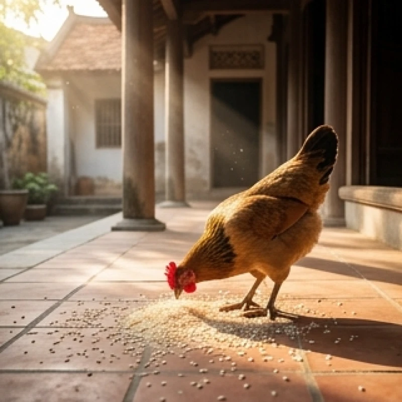 Mơ thấy gà vào nhà: Điềm báo tài lộc & cách kích hoạt vận may 1 Chú gà nhặt thóc ngay giữa hiên nhà ngập nắng mang lại dương khí và năng lượng sinh sôi theo quan niệm phong thủy.