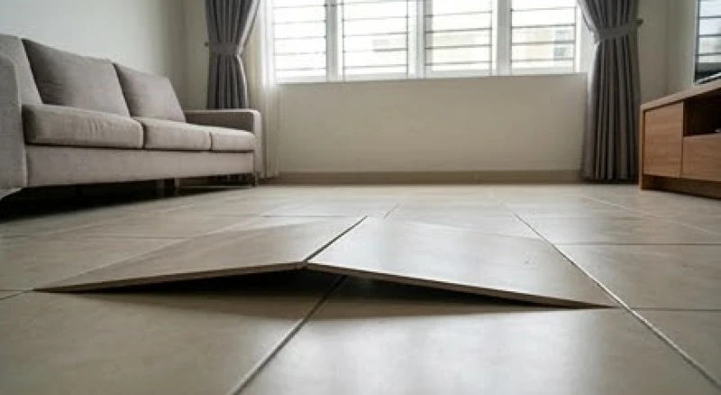 Các viên gạch men lát nền bị phồng rộp và đội lên nhau do chênh lệch nhiệt độ trong mùa nồm