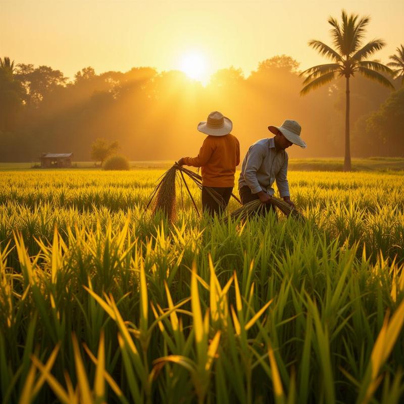 Gặt lúa chín vàng