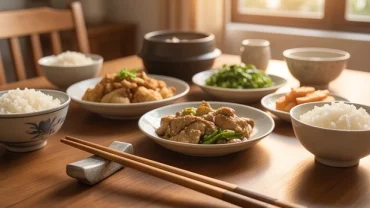 Chiếc đũa gỗ bị gãy đôi đặt cạnh mâm cơm truyền thống gia đình người Việt