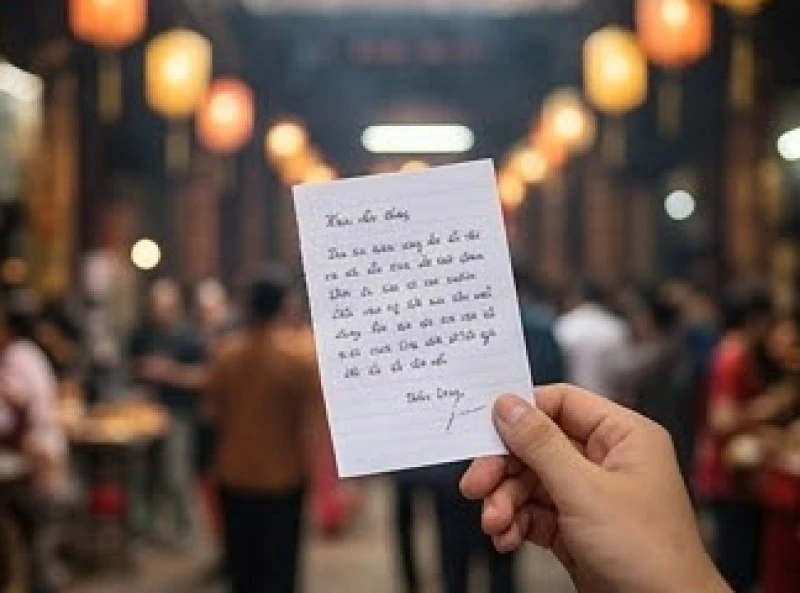 Tờ giấy nhỏ ghi chép bản văn khấn rút gọn giúp gia chủ dễ dàng tấu trình giữa không gian đông đúc