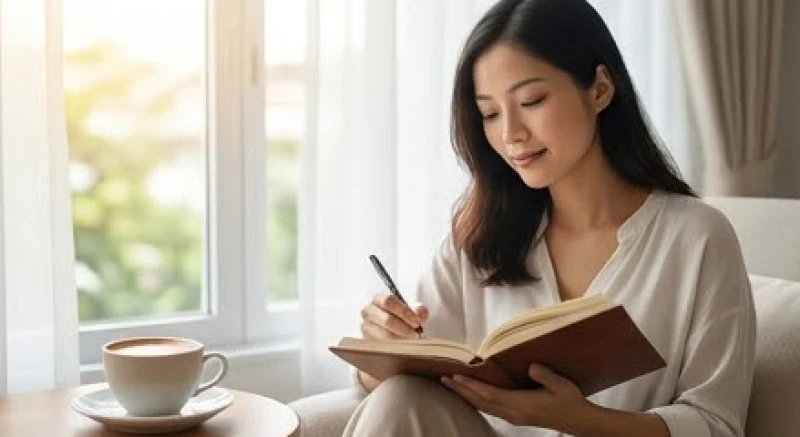 Mơ thấy có thai: Ý nghĩa các giai đoạn & sổ mơ dân gian chuẩn 7 Người phụ nữ thảnh thơi ghi chép lại những chi tiết trong giấc mơ vào sổ tay vào buổi sáng