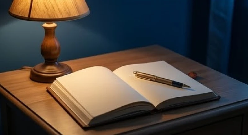 Cuốn sổ tay mở ra trên bàn với những trang giấy trắng để ghi chép lại điều biết ơn