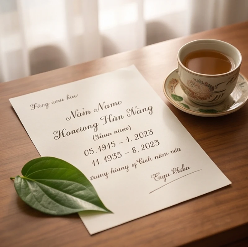 Tờ giấy ghi rõ ngày tháng năm sinh âm lịch và tên của đứa trẻ được đặt trang trọng cạnh đĩa cau