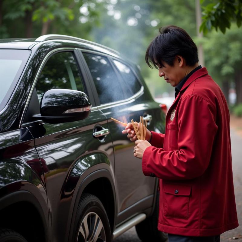 Gia chủ thành tâm cúng xe mới