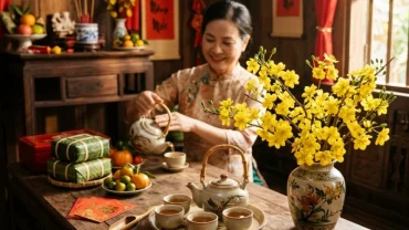 Không gian phòng khách ấm cúng ngày Tết khi gia chủ tuổi Dần chọn người xông đất năm 2027