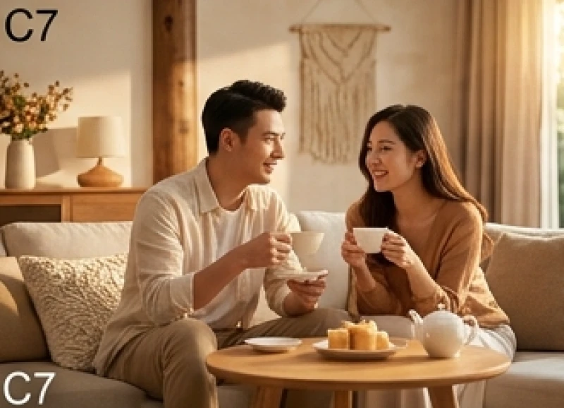 Tuổi Dần hợp tuổi nào: Bảng tra cứu hợp tác, kết hôn và xông đất 6 Cặp vợ chồng trẻ đang thưởng thức trà chiều trong không gian ấm cúng