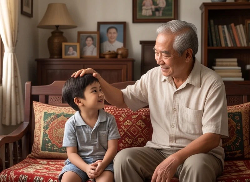 Tử vi trọn đời tuổi Giáp Ngọ 1954 nam mạng: Luận giải hậu vận 3 Người ông hiền từ mỉm cười xoa đầu cháu trai trong không gian gia đình ấm cúng