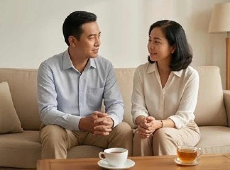 Tử vi trọn đời tuổi Ất Mão 1975 nữ mạng: Diễn biến & hóa giải 2 Cặp vợ chồng trung niên cùng nhau trò chuyện thấu hiểu nhằm giữ gìn gia đạo êm ấm