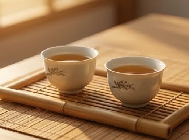 Đôi tách trà truyền thống đặt cạnh nhau trên bàn gỗ thể hiện sự gắn kết và gia đạo đầm ấm bình yên