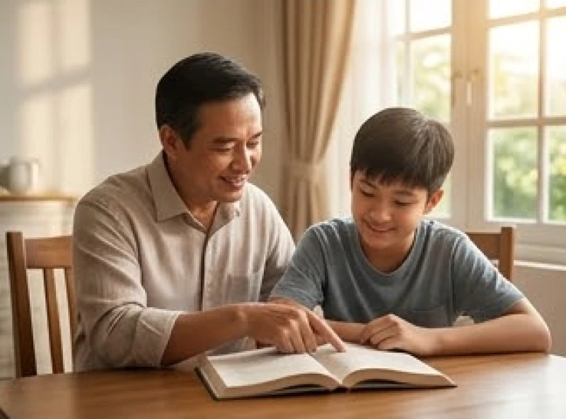 Người đàn ông trung niên dành thời gian chăm sóc và định hướng cho con cái