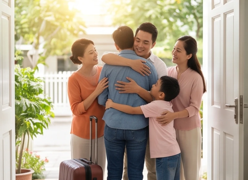 Người thân đi xa trở về mang theo niềm vui và sự ấm áp sum vầy đúng như điềm báo tốt lành của giờ Sửu