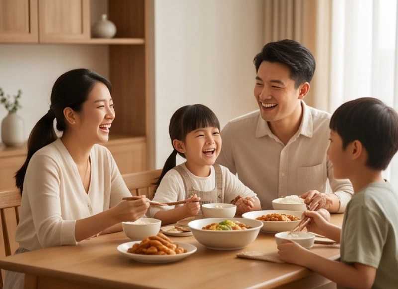 Tuổi Thìn hợp sinh con tuổi gì: Phân tích chéo mệnh vợ chồng 2 Gia đình nhỏ quây quần vui vẻ bên mâm cơm ấm cúng nhờ chọn đúng tuổi sinh con tương hợp