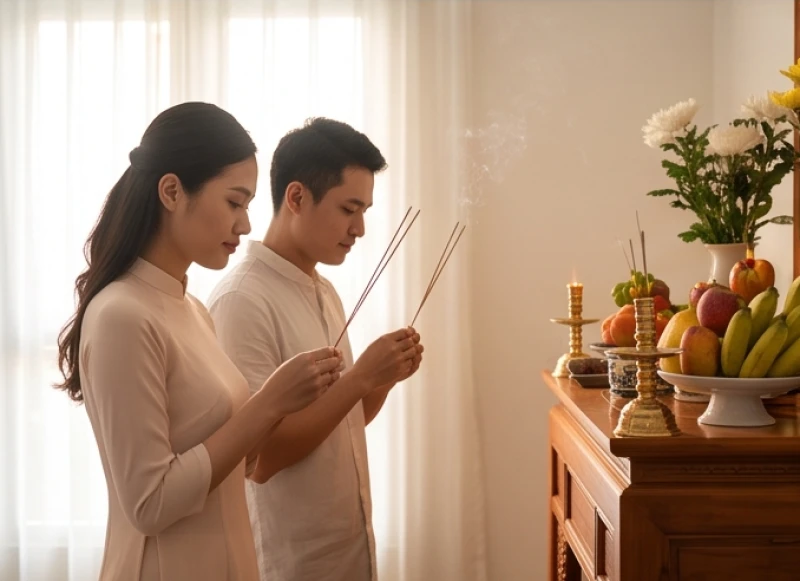 Văn khấn Nôm và văn khấn Hán Việt khác nhau thế nào: Quy tắc chọn 8 Cặp vợ chồng trẻ cùng nhau thắp hương và khấn nguyện trước ban thờ tổ tiên