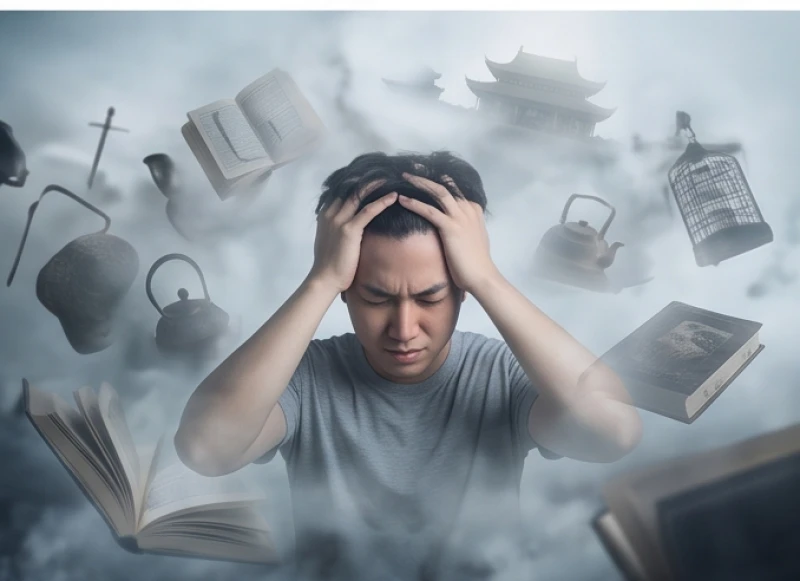 Một người ôm đầu mệt mỏi thể hiện sự quá tải của hệ thần kinh sinh ra những giấc mộng hỗn loạn