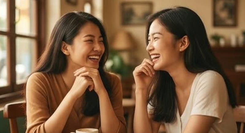 Mơ thấy bạn cũ: Giải mã tâm lý, điềm báo và hướng xử lý 1 Hai người bạn trẻ đang cười đùa vui vẻ tại một quán cà phê quen thuộc trong ký ức tươi đẹp của những năm tháng thanh xuân