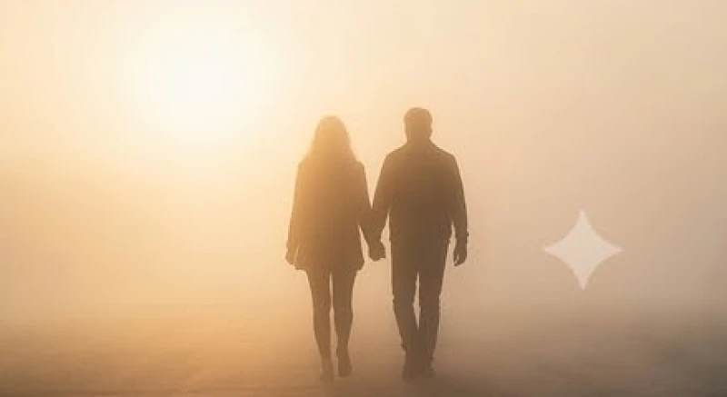 Mơ thấy đi chơi xa: Giải mã điềm báo và góc nhìn tâm lý 8 Bóng dáng hai người bước đi song song trong không gian mờ sương đầy huyền ảo