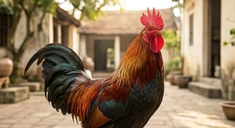 Nằm mơ thấy mổ gà điềm lành hay dữ? Giải mã bối cảnh & bộ số 4 Chú gà trống to khỏe oai vệ với bộ lông mượt mà và chiếc mào đỏ rực rỡ đứng vươn cao