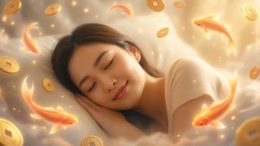 Thiếu nữ say giấc nồng giữa bối cảnh cá chép bơi lội và những thỏi vàng lấp lánh của giấc mơ nào báo hiệu tài lộc