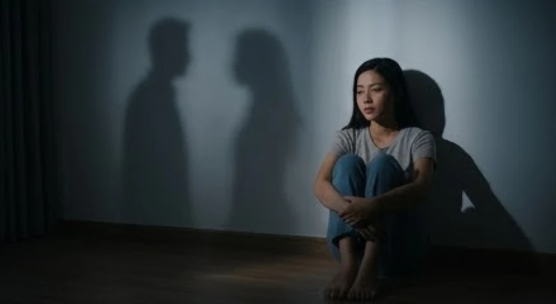 Cô gái ngồi co ro thu mình trong góc phòng tối khi cảm thấy bất an về mối quan hệ tình cảm