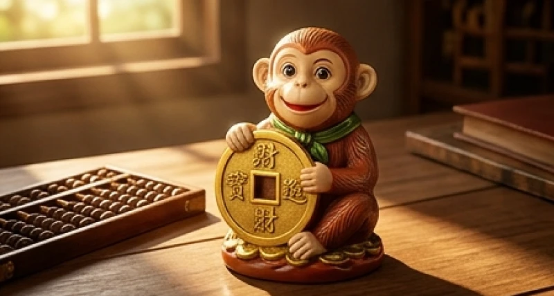 Linh vật khỉ gốm sứ ôm đồng tiền vàng biểu trưng cho tài lộc dồi dào chuẩn bị gõ cửa