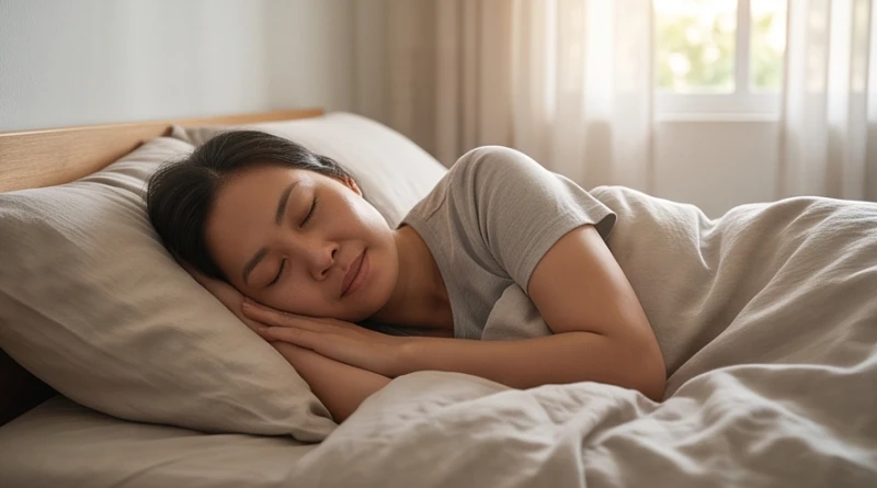 Gương mặt nhẹ nhõm của một người đang nằm ngủ trên giường khi trải qua giấc mơ tìm thấy đồ thất lạc.