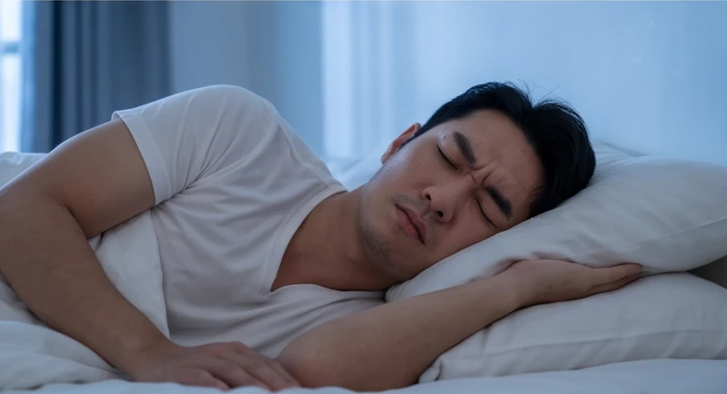Mơ thấy vỡ răng: Giải mã điềm báo từng vị trí và ngũ hành 6 Người đàn ông đang chìm trong giấc ngủ sâu với biểu cảm hơi cau mày giữa những lớp chăn gối mềm