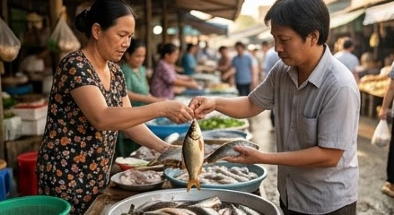 Văn khấn phóng sinh Rằm tháng 7: Bài chuẩn & cách thả an lành 1 Một người dân đang mua lại những con cá thoi thóp tại khu chợ truyền thống để làm lễ phóng sinh