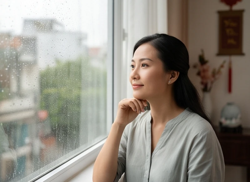 Cô gái trẻ ngẫm nghĩ về ý nghĩa tâm linh sau cơn nhảy mũi vô cớ giữa không gian yên tĩnh