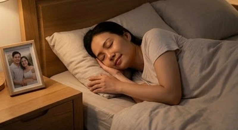 Khung cảnh yên bình của người vợ đang chìm vào giấc ngủ sâu và xử lý những ký ức về người chồng đã khuất