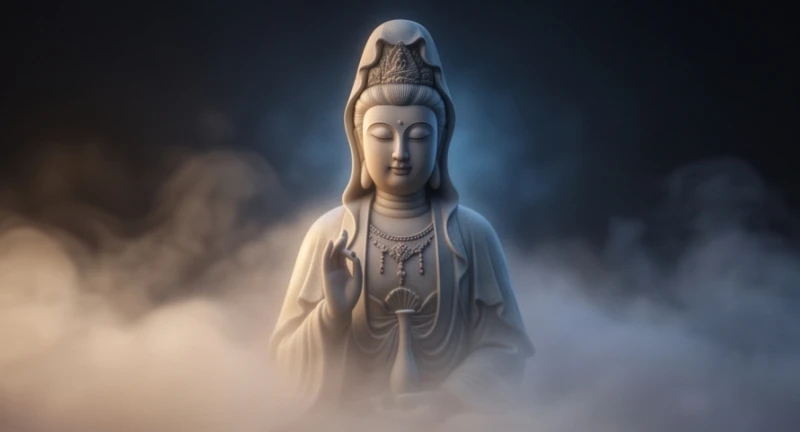 Mơ thấy mẹ Quan Âm: Giải mã điềm cát hung và bộ số tài lộc 1 Bức tượng Quan Thế Âm Bồ Tát đặt trong không gian mờ ảo phản chiếu tâm thức của người đang tìm lời giải.