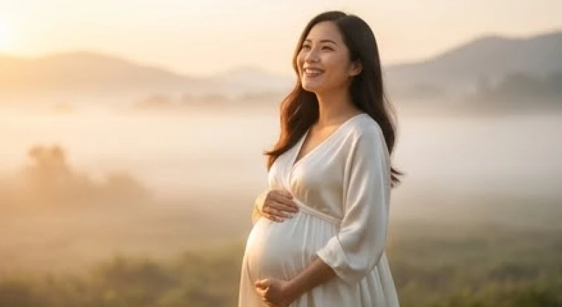 Mơ thấy bà đẻ là điềm gì? Giải mã bối cảnh & con số may mắn 1 Người phụ nữ mang thai rạng rỡ trong không gian ánh sáng mờ ảo tĩnh lặng của giấc mơ