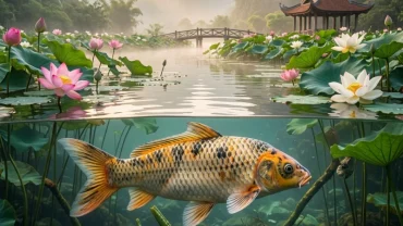 Bức ảnh nghệ thuật minh họa cho việc giải mã giấc mơ thấy cá lớn bơi trong hồ nước mang điềm báo tài lộc