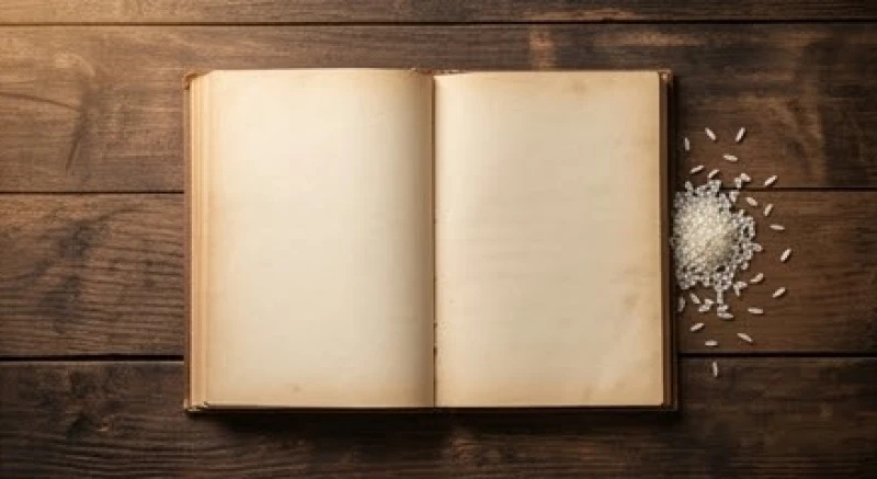 Mơ thấy gạo là điềm báo gì: Giải mã tâm lý và cách hóa giải 2 Sổ ghi chép và những hạt gạo vương vãi trên bàn gỗ mộc mạc biểu thị sự suy tư về ý nghĩa giấc mơ