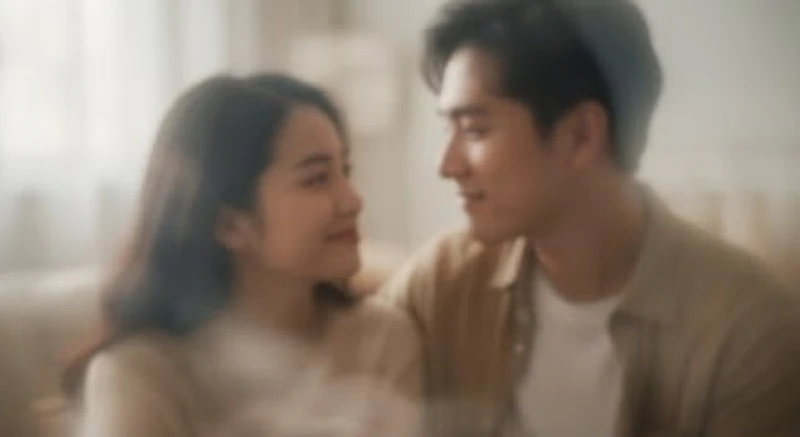 Ảo mộng về một chàng trai và cô gái Việt Nam đang mỉm cười nhìn nhau âu yếm dưới ánh nắng ấm áp