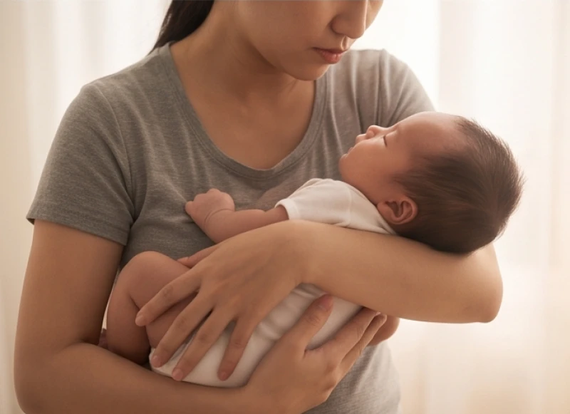 Người trưởng thành mệt mỏi nhưng vẫn ôm chặt một đứa trẻ, ẩn dụ cho gánh nặng trách nhiệm và nhu cầu được chữa lành