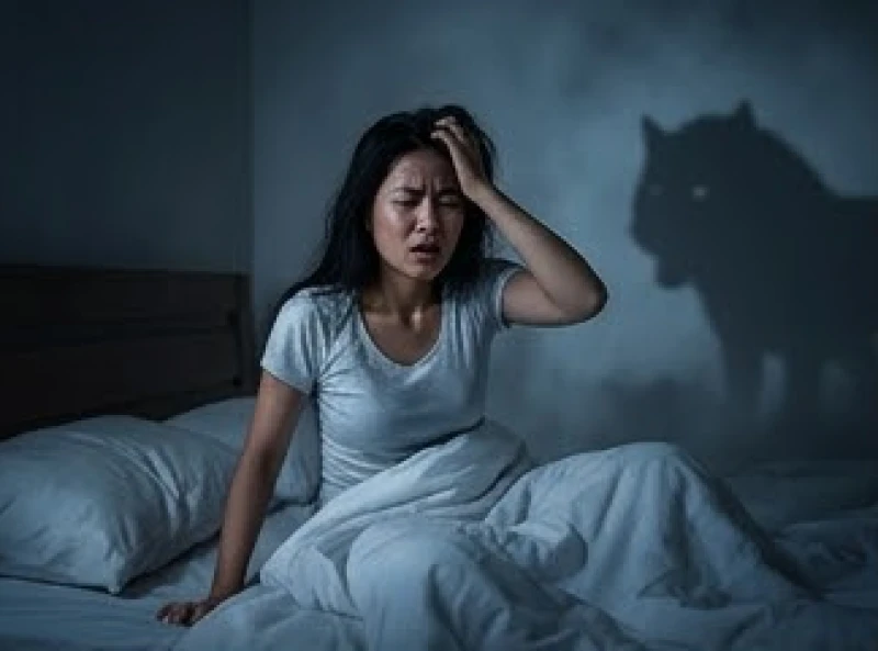 Mơ thấy thú dữ: Giải mã điềm báo tâm linh, tâm lý và con số 1 Người phụ nữ toát mồ hôi trên giường ngủ khi trải qua giấc mơ bị thú dữ tấn công trong vô thức