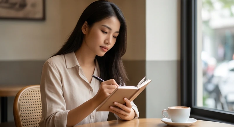 Mơ thấy đàn ông dê mình: Giải mã tâm lý nữ & bảng số may mắn 6 Cô gái trẻ đang đăm chiêu ghi chép lại những chi tiết quan trọng vào cuốn sổ tay nhỏ