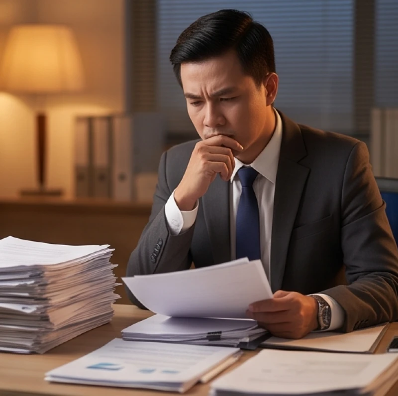 Không gian làm việc căng thẳng với nhiều hồ sơ chồng chất do ảnh hưởng của hạn Tam Tai