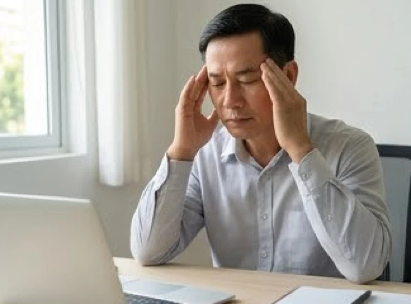 Người trưởng thành xoa bóp thái dương giảm căng thẳng để bảo vệ sức khỏe tuổi Dần