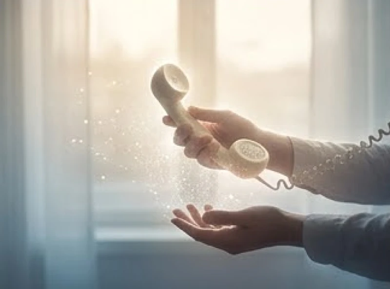 Đôi tay cầm chiếc điện thoại phát ra ánh sáng dịu nhẹ trong không gian yên bình