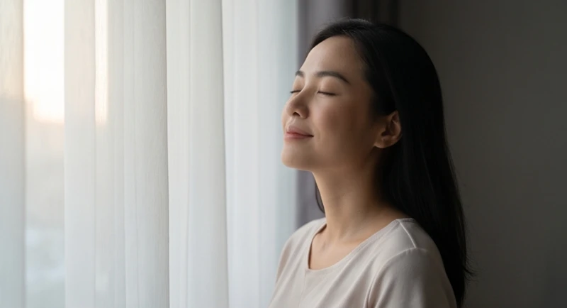Gương mặt thư giãn của người phụ nữ sau khi trút bỏ được những áp lực vô hình trong lòng