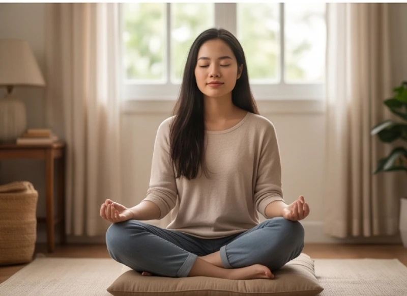 Mơ thấy người bạn đã mất: Giải mã điềm báo & việc cần làm 9 Người phụ nữ ngồi thiền tĩnh lặng với đôi mắt nhắm nghiền thư thái