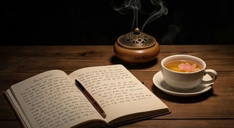 Sổ tay ghi chép lại giấc mơ thấy con voi cùng tách trà sen và lư trầm hương giúp an thần